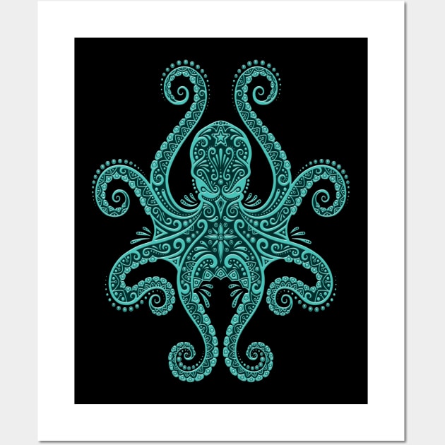 Intricate Teal Blue Octopus Wall Art by jeffbartels